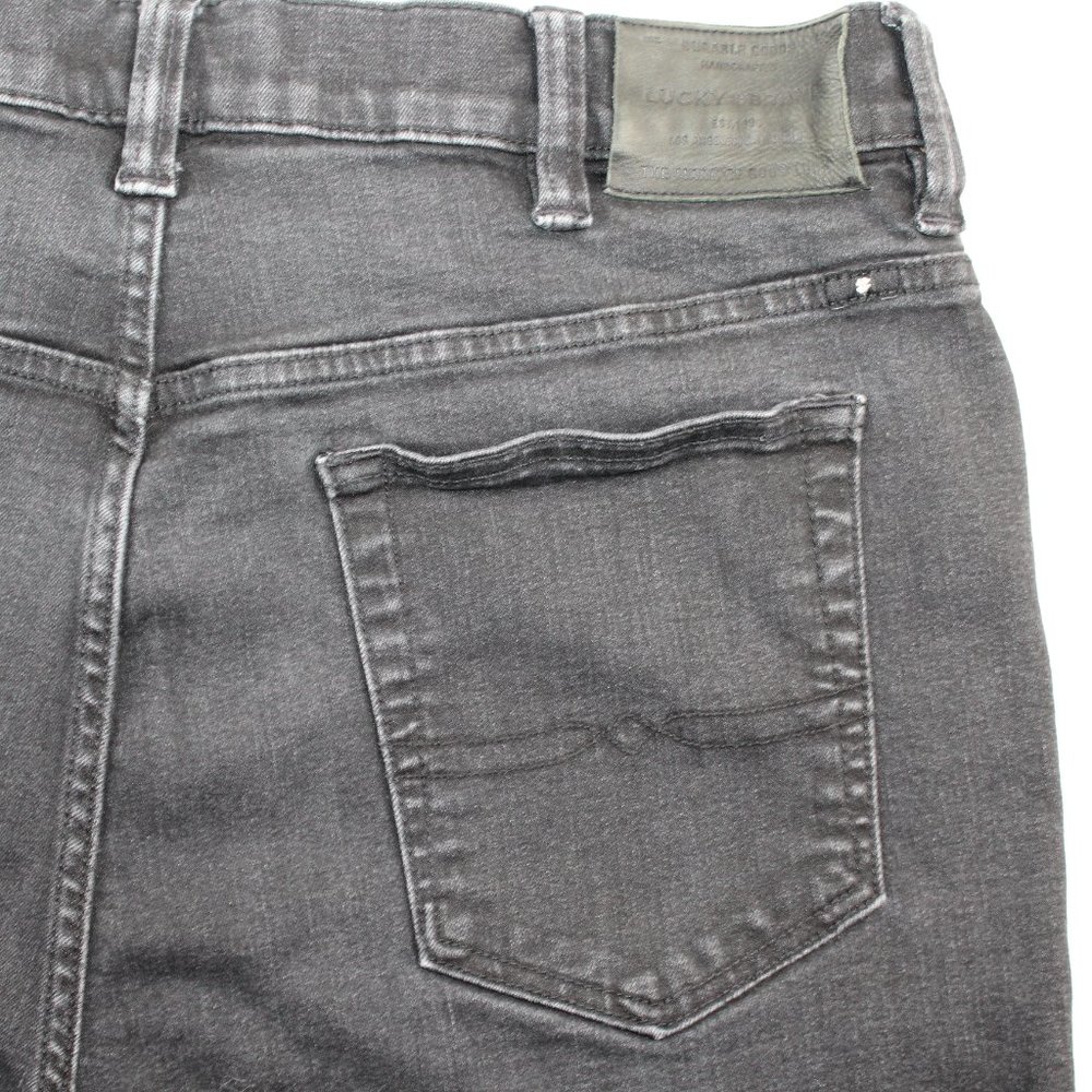 Lucky Brand 37 X 33 Athletic Fit Black Flex Straight Leg Distressed Denim Jeans - Picture 4 of 11